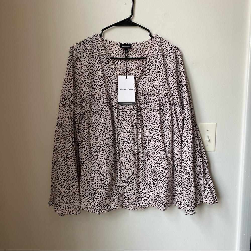 Who What Wear Black and White Patterned Blouse